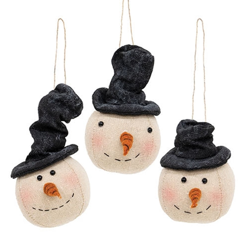 3/Set - Stuffed Floppy Hat Snowman Head Ornaments
