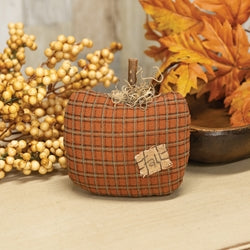 Stuffed Orange Plaid Mossy Top Fall Pumpkin