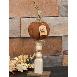 Primitive Mossy Top Pumpkin on Pedestal - 16"H