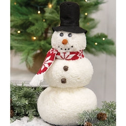 White Sherpa Snowman w/Top Hat & Snowflake Scarf - 14"H