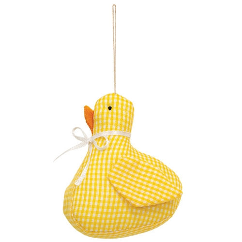 Yellow Gingham Stuffed Baby Duck - 4"H