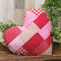 Vintage Patchwork Heart Pillow - 10"H