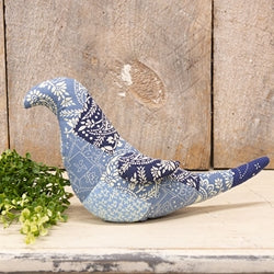 Indigo Bloom Patchwork Bird - 7"H