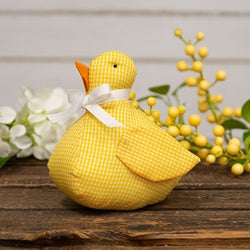 Yellow Gingham Stuffed Duck - 5.5"H