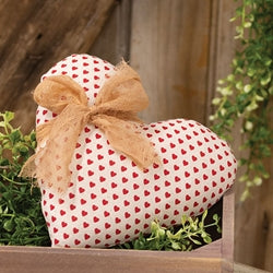 White with Red Hearts and Tied Bow Pillow - 7in
