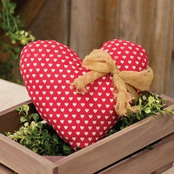 Red with White Hearts and Tied Bow Pillow - 7in