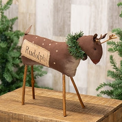 Stuffed Primitive Rudolph Reindeer - 10"H