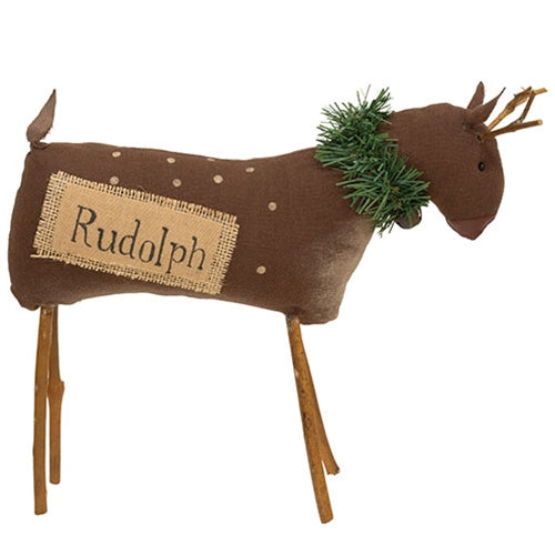 Stuffed Primitive Rudolph Reindeer - 10"H