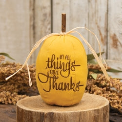 Mustard Give Thanks Stuffed Pumpkin - 7.5"H