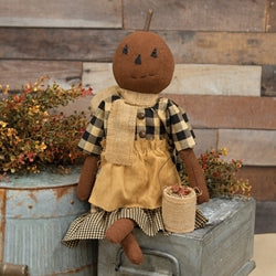 Primitive Pumpkin Girl with Apple Pail
