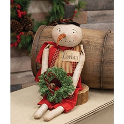 Corbin Snowman Doll With Pine Wreath
