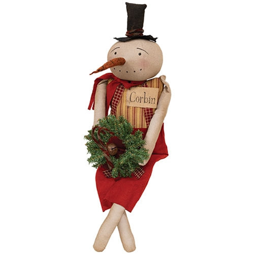Corbin Snowman Doll With Pine Wreath