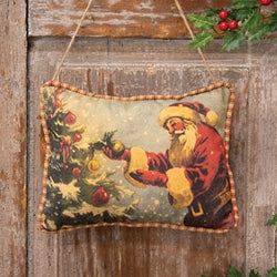 Olde Thyme Santa Decorating the Tree Hanging Pillow
