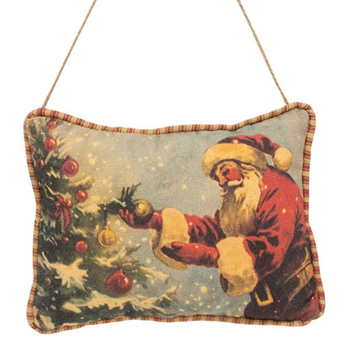 Olde Thyme Santa Decorating the Tree Hanging Pillow