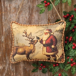 Olde Thyme Santa Feeding Reindeer Hanging Pillow