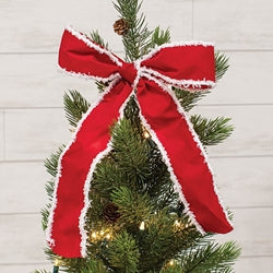 Red Velvet Bow with Faux Fur Trim - 13"H