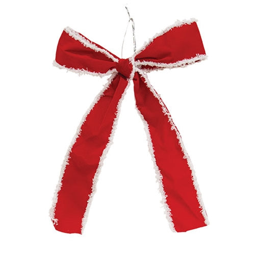 Red Velvet Bow with Faux Fur Trim - 13"H