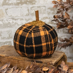 Mossy Orange & Black Plaid Pumpkin - 8"H