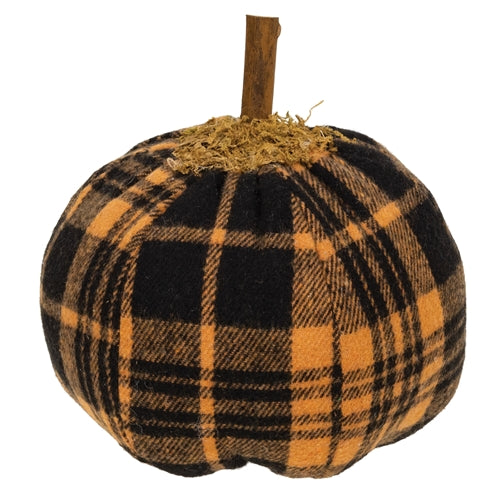 Mossy Orange & Black Plaid Pumpkin - 8"H