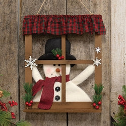 Peeking Frosty in Snowflake Floral Window