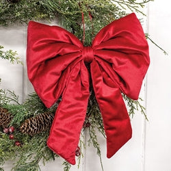 Red Plush Christmas Bow - 13.5"H