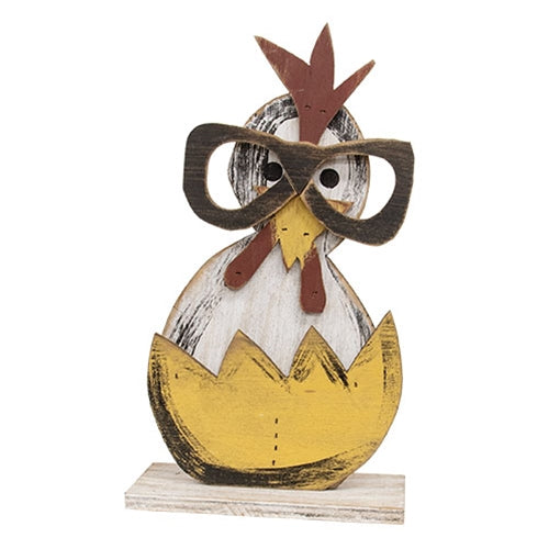 Rustic Wood Hatching Chick With Glasses on Base - 21"H