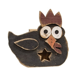 Light Up Rustic Wood Black Chicken - 12"H