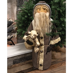 Stuffed Gray Coat Father Christmas w/Teddy Bear - 27"H
