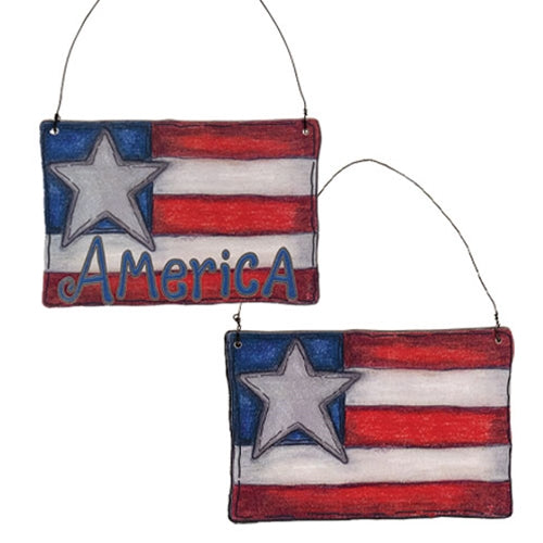 2/Set - Wooden America Flag Doodle Ornaments