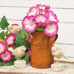 Carved Wood Look Resin Whitewashed Bird on Stump 3 Asstd.