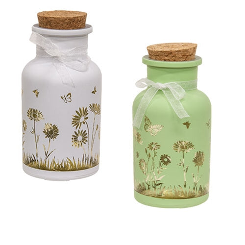 Spring Flowers & Butterflies LED Glass Jar - 2 Asstd.