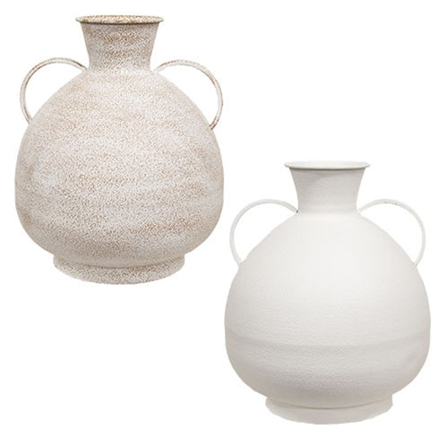 Distressed White Metal Two Handled Vase - 14"H - 2 Asstd.