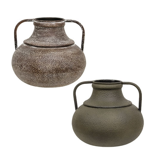 Distressed Rustic Metal Flower Urn - 7.5"H - 2 Asstd.