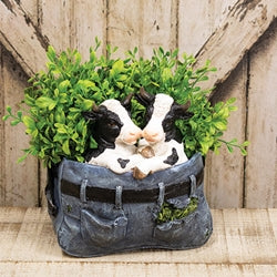 Resin Cow Pair in Jeans Planter