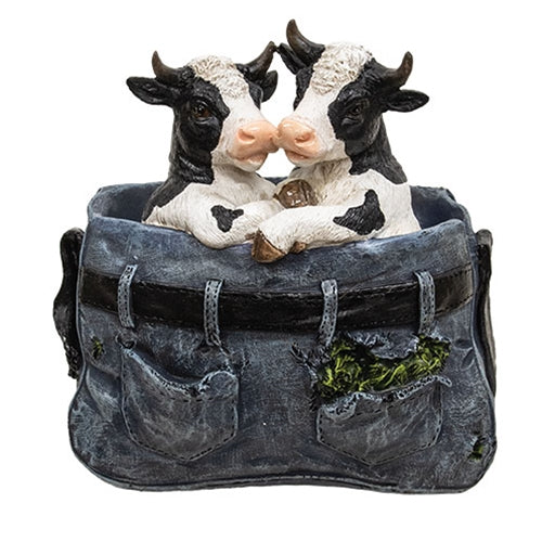 Resin Cow Pair in Jeans Planter