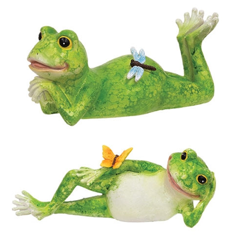 Resin Laying Garden Frog - 2 Asstd.