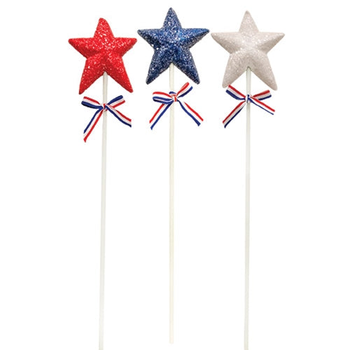 Glittered Americana Star Pick - 16.75"H - 3 Asstd.