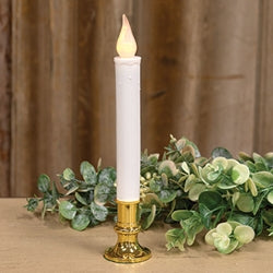 White Timer Candle Lamp on Brass Base - 9"H