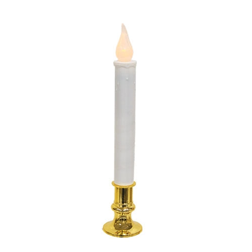 White Timer Candle Lamp on Brass Base - 9"H