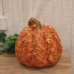 Resin Fall Leaf Floral Embossed Pumpkin - 11"H