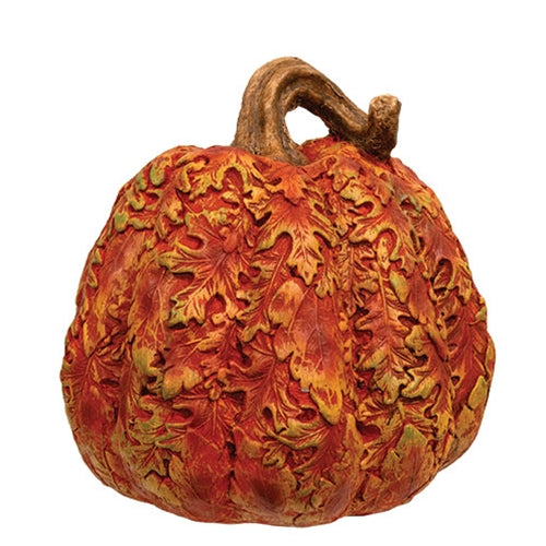 Resin Fall Leaf Floral Embossed Pumpkin - 11"H
