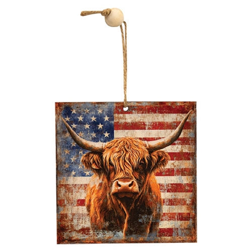 Vintage Flag with Highland Bull Ornament