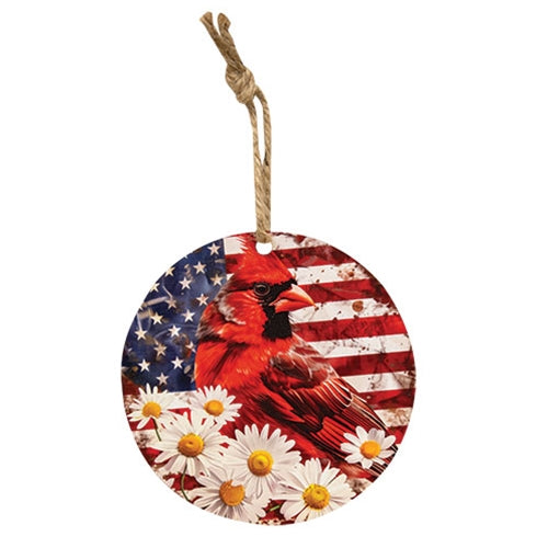 Americana Cardinal & Daisy Round Ornament