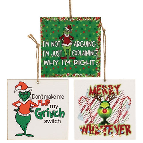 Merry Whatever Grinch Ornament - 4" - 3 Asstd.
