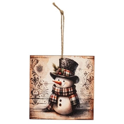 Vintage Pattern Snowman Ornament - 4" Sq. - 3 Asstd.