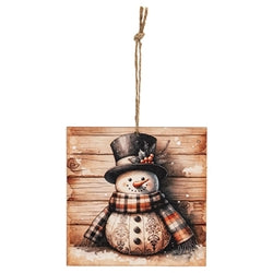 Vintage Pattern Snowman Ornament - 4" Sq. - 3 Asstd.