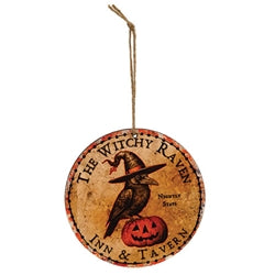 Witchy Raven Inn Ornament - 4" Dia. - 3 Asstd.