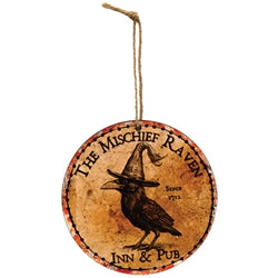 Witchy Raven Inn Ornament - 4" Dia. - 3 Asstd.