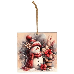 Snowy Woodland Snowman Ornament - 4" Sq. - 2 Asstd.