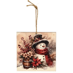 Snowy Woodland Snowman Ornament - 4" Sq. - 2 Asstd.